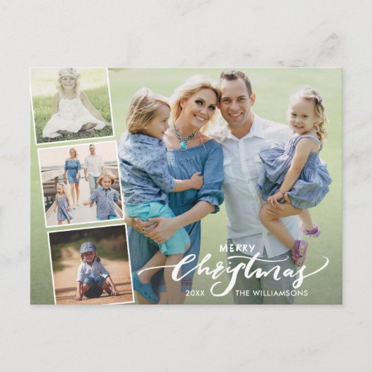 Modern Merry Kersthand Lettered Photo Collage Briefkaart (Voorkant)