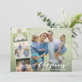 Modern Merry Kersthand Lettered Photo Collage Feestdagenkaart (Staand voorkant)