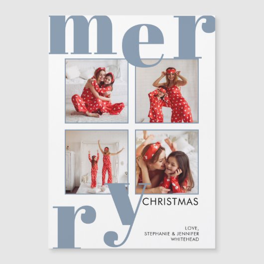 Modern Merry Kerstmis Blauwe Foto Collage (Voorkant)