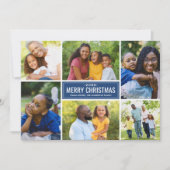 Modern Merry Kerstmis Blauwe Foto Collage Feestdagenkaart (Voorkant)