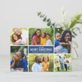 Modern Merry Kerstmis Blauwe Foto Collage Feestdagenkaart (Staand voorkant)