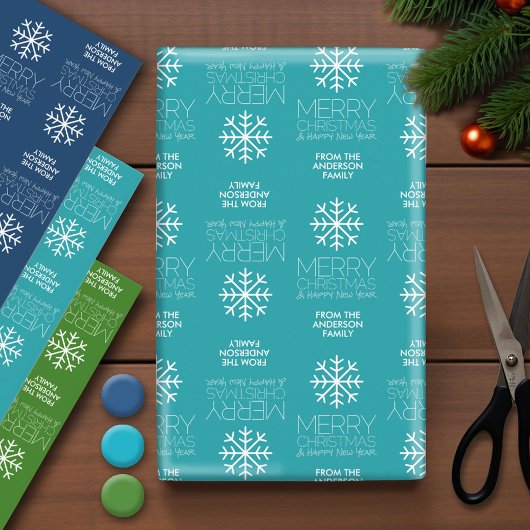 Modern Merry Kerstmis en HNY Familienaam Inpakpapier Vel