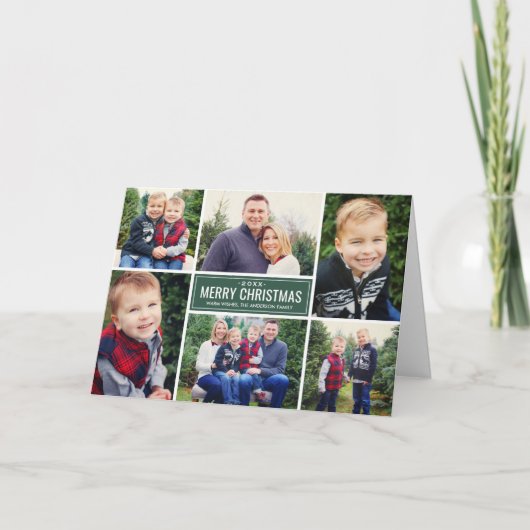 Modern Merry Kerstmis Groene Foto Collage Feestdagen Kaart (Voorkant)