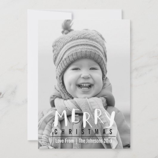 Modern Merry Kerstmis | Handgeschreven fotokaart Feestdagenkaart (Voorkant)