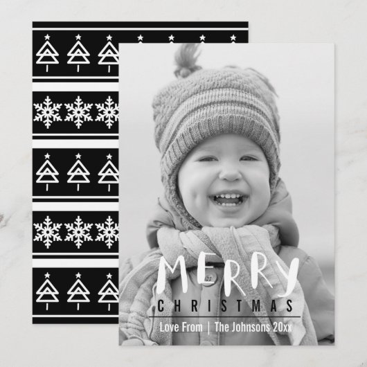 Modern Merry Kerstmis | Handgeschreven fotokaart Feestdagenkaart (Voorkant / Achterkant)