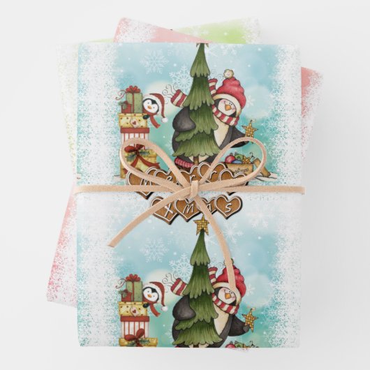 Modern Merry Kerstmis Pute Penguin Pattern Inpakpapier Vel (In situ)