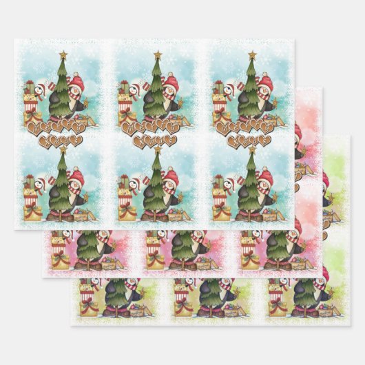 Modern Merry Kerstmis Pute Penguin Pattern Inpakpapier Vel (Set)