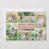 Modern Merry Kerstmis Roze Foto Collage Feestdagenkaart (Voorkant)