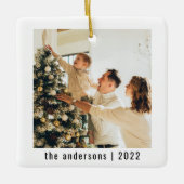 Modern Merry Kerstmis | Twee foto's keramisch orna Keramisch Ornament (Voorkant)