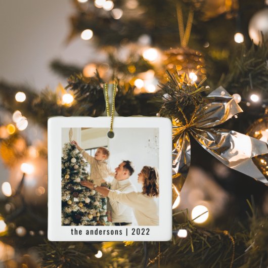 Modern Merry Kerstmis | Twee foto's keramisch orna Keramisch Ornament