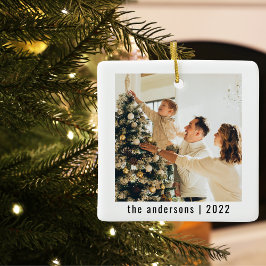 Modern Merry Kerstmis | Twee foto's keramisch orna Ornament