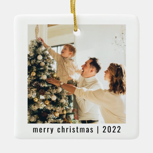 Modern Merry Kerstmis | Twee foto's Keramisch Ornament (Voorkant)