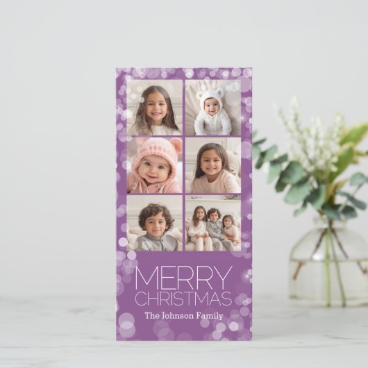 Modern Merry Kerstorchid Bokeh Personalized Feestdagenkaart (Staand voorkant)