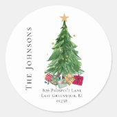 Modern Merry-kerstretouradreslabels Ronde Sticker (Voorkant)