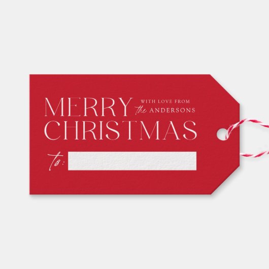 Modern Merry kerstrood Cadeaulabel (Voorkant (Horizontaal))