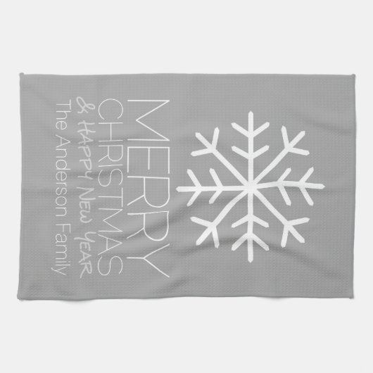 Modern Merry kerstsnowflake - zilvergrijs Theedoek (Horizontaal)