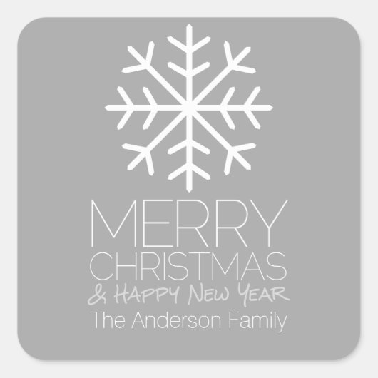 Modern Merry kerstsnowflake - zilvergrijs Vierkante Sticker (Voorkant)