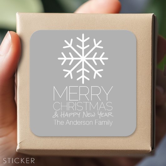 Modern Merry kerstsnowflake - zilvergrijs Vierkante Sticker