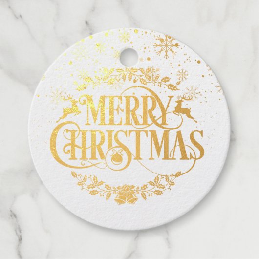 Modern Merry kerstsnowflakes Gold Bedankjes Labels (Voorkant)
