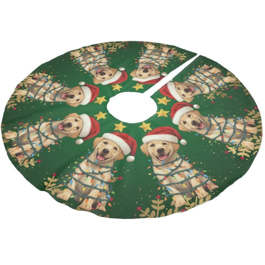 Modern merry Lab christmas tree puppy dog pattern Kerstboom Rok (Gekanteld)