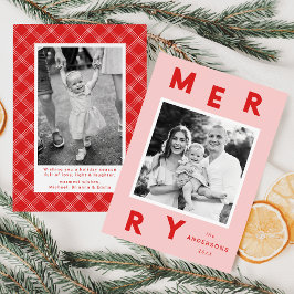 Modern Merry Letters Roze & Rood 2 Foto Feestdagenkaart