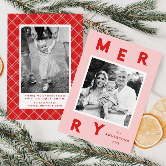 Modern Merry Letters Roze & Rood 2 Foto Feestdagenkaart