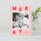 Modern Merry Letters Roze & Rood 2 Foto Feestdagenkaart (Staand voorkant)