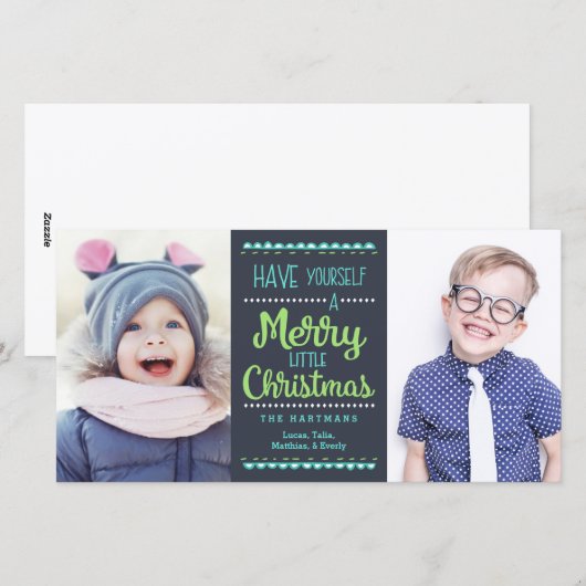 Modern Merry Little kerst Two Photo Navy Feestdagenkaart (Voorkant / Achterkant)