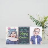 Modern Merry Little kerst Two Photo Navy Feestdagenkaart (Staand voorkant)
