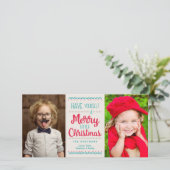 Modern Merry Little Kerstmis 2 Photo Tan Feestdagenkaart (Staand voorkant)