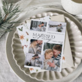 Modern Merry & Married 5 Foto Pas getrouwd Feestdagenkaart