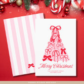 Modern Merry Pink Red Bow Tree Flat Holiday Kaart