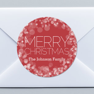 Modern Merry Red Bokeh op maat Ronde Sticker