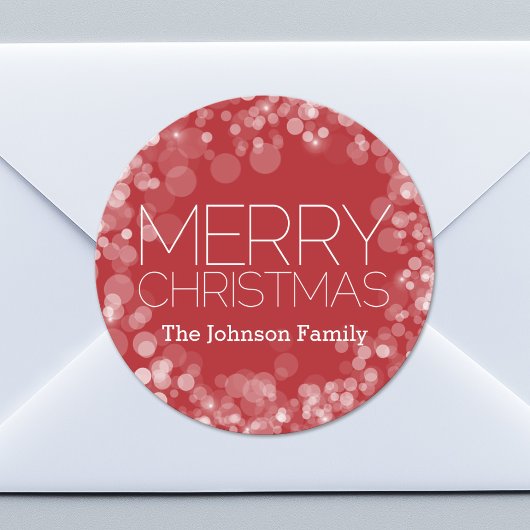 Modern Merry Red Bokeh op maat Ronde Sticker