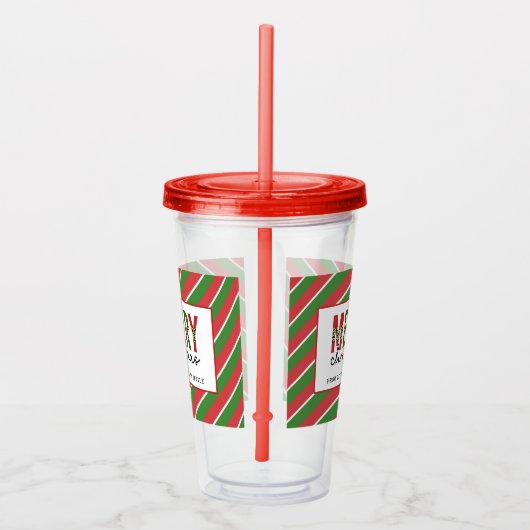 Modern Merry Red Green Stripes Pattern Acryl Drinkbeker (Rechts)