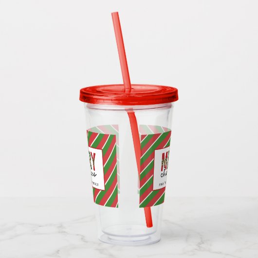 Modern Merry Red Green Stripes Pattern Acryl Drinkbeker (Links)