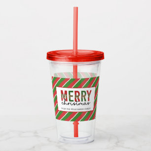 Modern Merry Red Green Stripes Pattern Acryl Drinkbeker