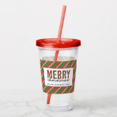 Modern Merry Red Green Stripes Pattern Acryl Drinkbeker (Achterkant)