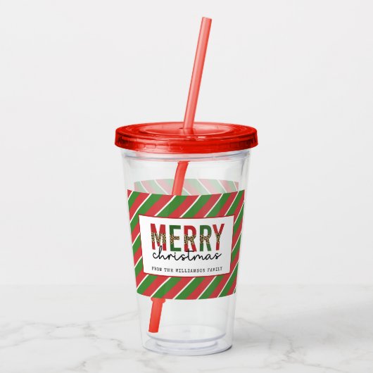 Modern Merry Red Green Stripes Pattern Acryl Drinkbeker (Achterkant)