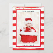 Modern Merry Red Stripe Foto Feestdagenkaart (Voorkant)