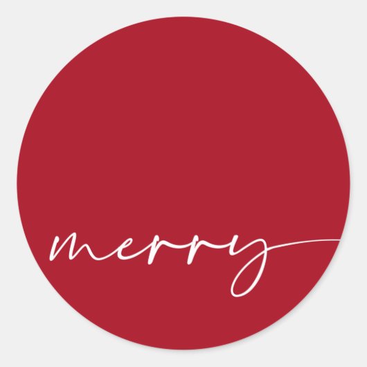 Modern Merry Red White Calligrafie kerst Ronde Sticker (Voorkant)