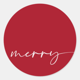 Modern Merry Red White Calligrafie kerst Ronde Sticker