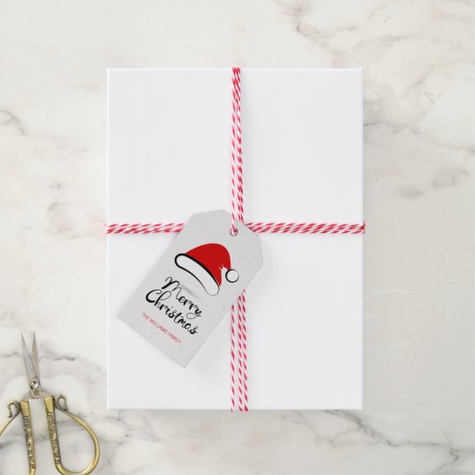 Modern Merry Santa Hat CadeLabel Cadeaulabel (Met Touw)