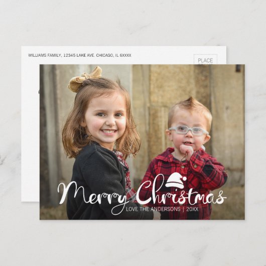 Modern Merry Santa Hat Photo Briefkaart (Voorkant / Achterkant)