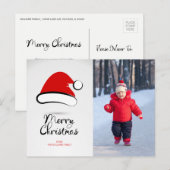 Modern Merry Santa Hat Photo Briefkaart (Voorkant / Achterkant)