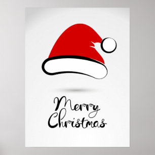 Modern Merry Santa Hat Poster Sign