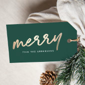 Modern Merry Script Groene en Gouden Vakantie Cadeaulabel