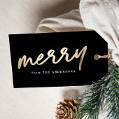Modern Merry Script Zwart en Goud Vakantie Cadeaulabel