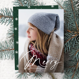 Modern Merry Signature Script Groene Foto Feestdagenkaart