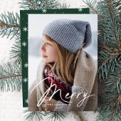 Modern Merry Signature Script Groene Foto Feestdagenkaart